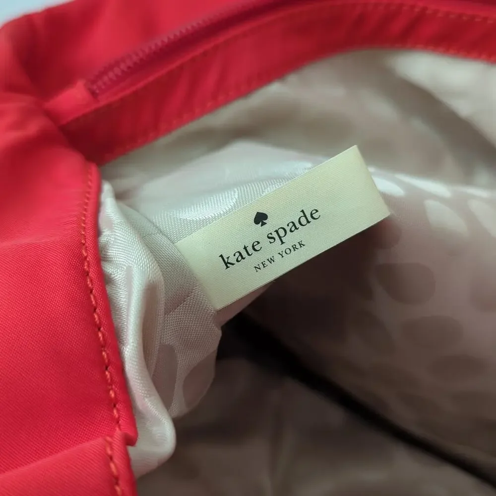 Kate Spade Red Orange‎ Canvas Nylon Tote Purse Baby Diaper Shoulder Bag Large